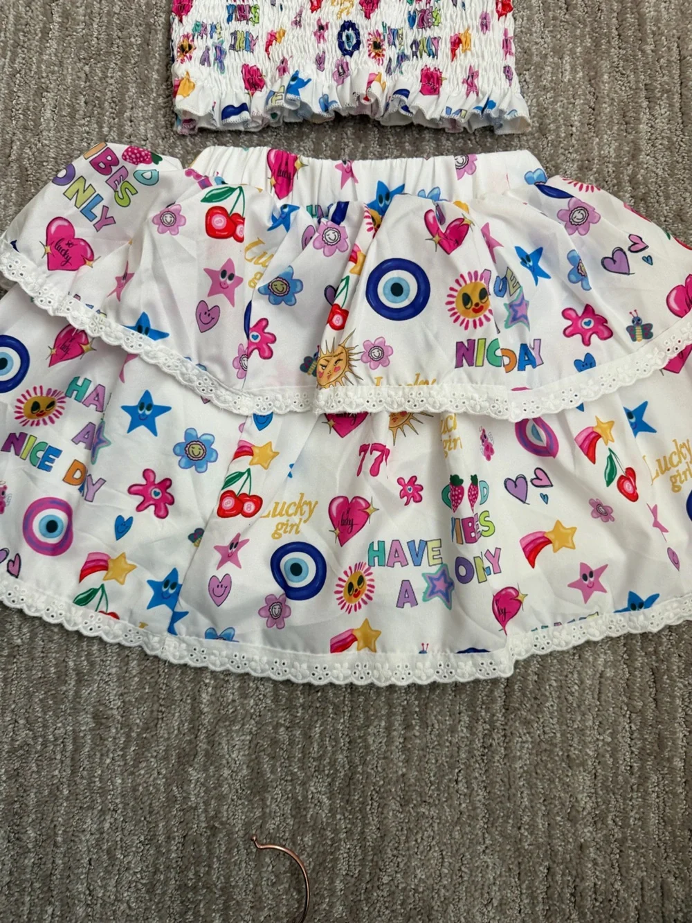 Lola +The Boys White Two-Piece Set with Multicolor Graphic Print